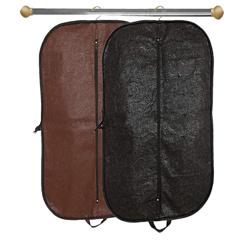 Kuber Industries Kuber Industries Embossed Design 2 Pieces Foldable Non Woven Mens Coat Blazer Cover Black Brown CTKTC042274 - Image 1