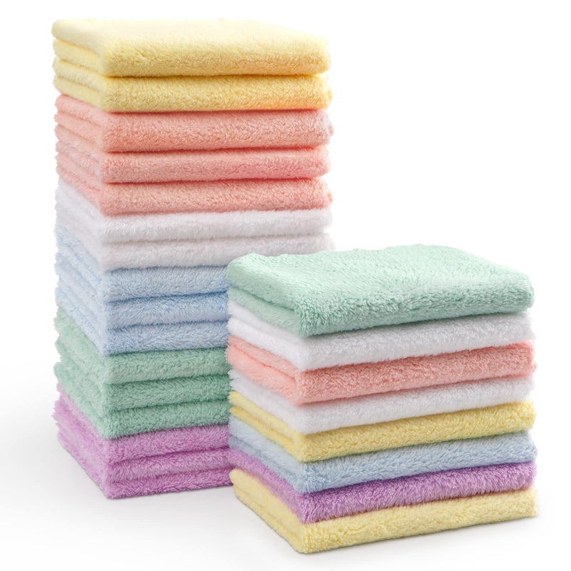 HOMEXCEL Baby Washcloths 24 Pack-Microfiber Coral Fleece Baby Bath Face Towel 7 x 9 Inch Extra Absorbent and Soft Burp Cloth and Wash Cloths for Newborn-Infants and Toddlers-Gentle On Sensitive Skin - Image 1
