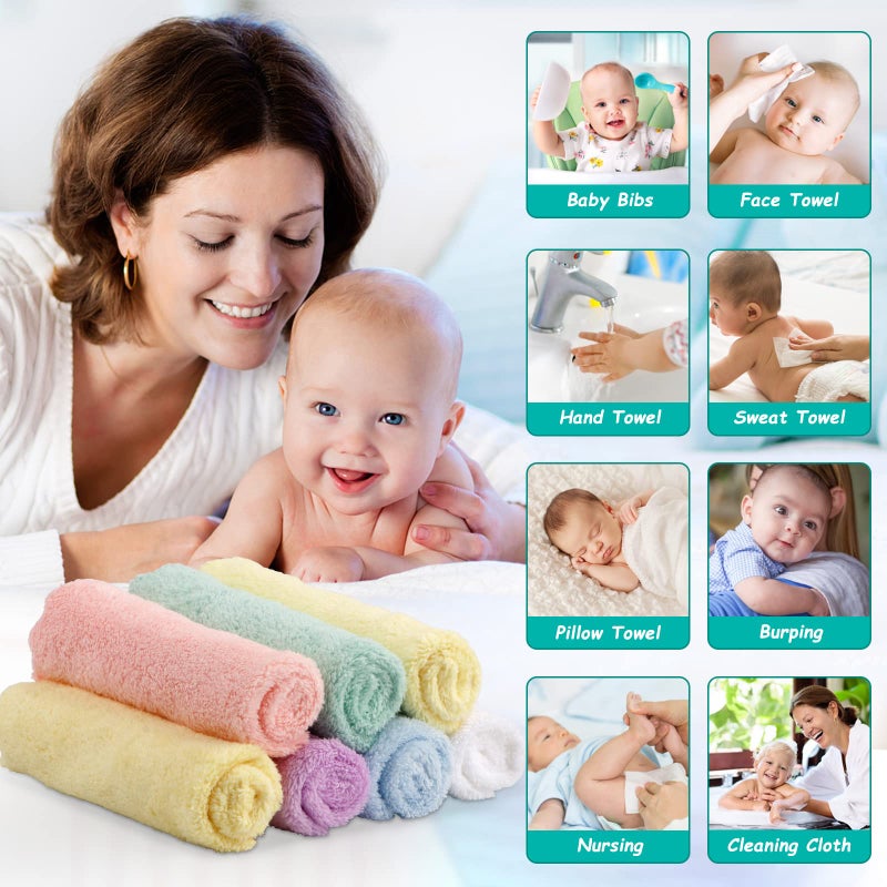 HOMEXCEL Baby Washcloths 24 Pack-Microfiber Coral Fleece Baby Bath Face Towel 7 x 9 Inch Extra Absorbent and Soft Burp Cloth and Wash Cloths for Newborn-Infants and Toddlers-Gentle On Sensitive Skin - Image 2