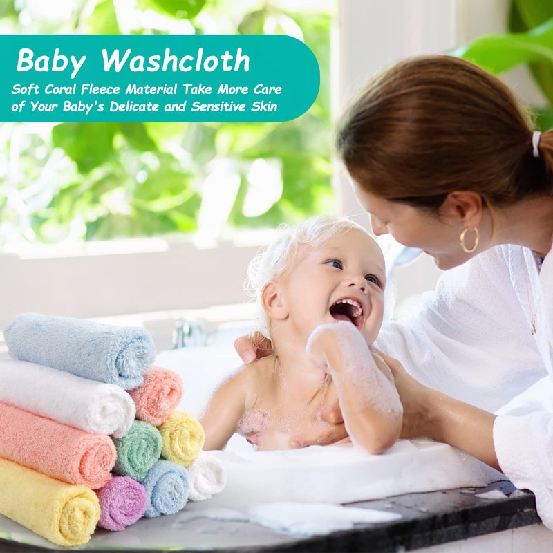 HOMEXCEL Baby Washcloths 24 Pack-Microfiber Coral Fleece Baby Bath Face Towel 7 x 9 Inch Extra Absorbent and Soft Burp Cloth and Wash Cloths for Newborn-Infants and Toddlers-Gentle On Sensitive Skin - Image 5