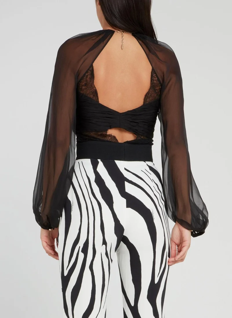 roberto cavalli Pearl Embellished Halter Mesh Top