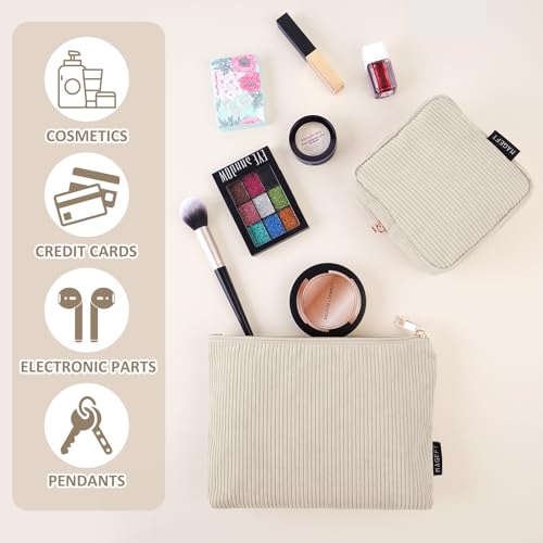 MAGEFY Small Makeup Bag for Purse Corduroy Makeup Bag with Inner Zipper Pockets Travel Cosmetic Bag for Women Preppy Stuff Aesthetic Gifts, Beige - Image 5