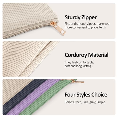 MAGEFY Small Makeup Bag for Purse Corduroy Makeup Bag with Inner Zipper Pockets Travel Cosmetic Bag for Women Preppy Stuff Aesthetic Gifts, Beige - Image 2