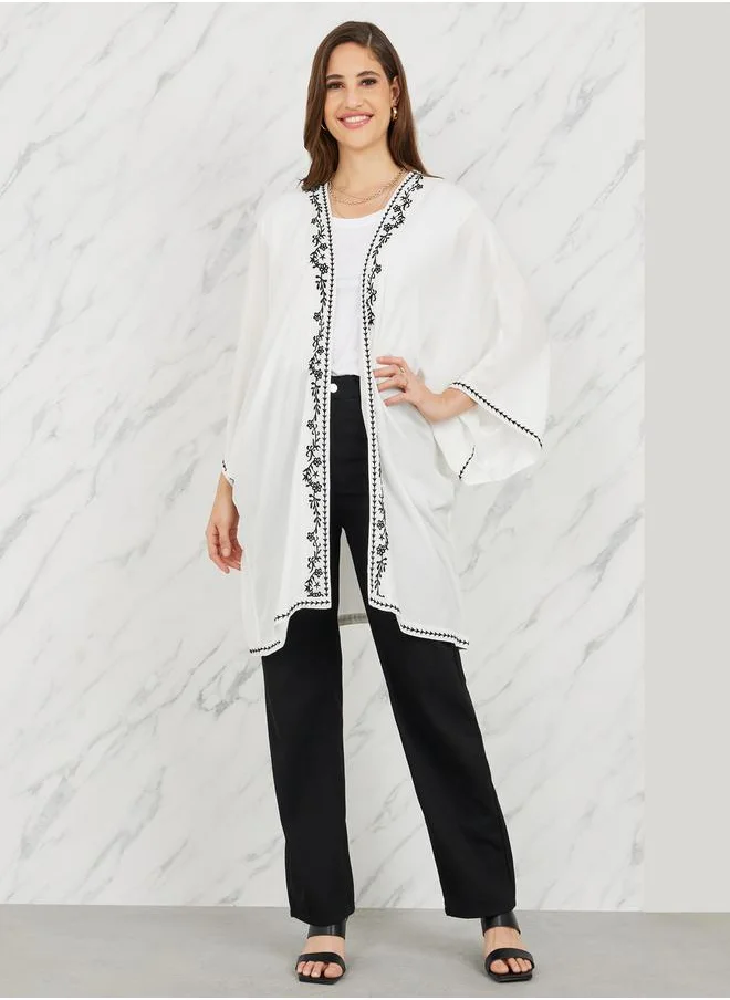Styli Embroidered Border Short Kimono