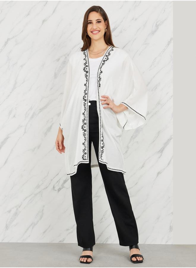 Styli - Embroidered Border Short Kimono - Image 1