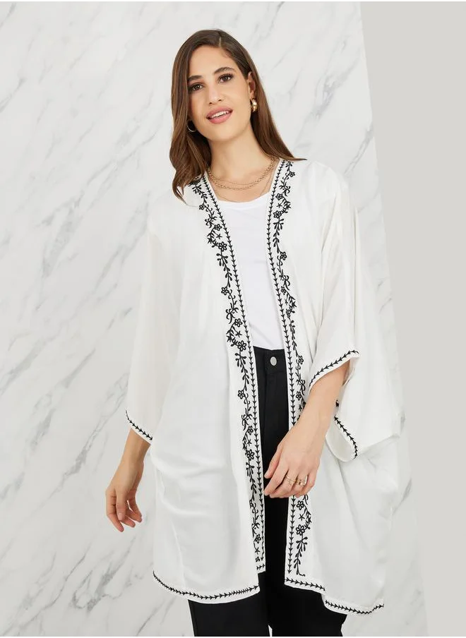 Styli Embroidered Border Short Kimono