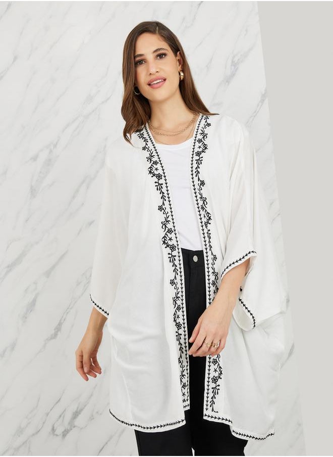Styli - Embroidered Border Short Kimono - Image 1