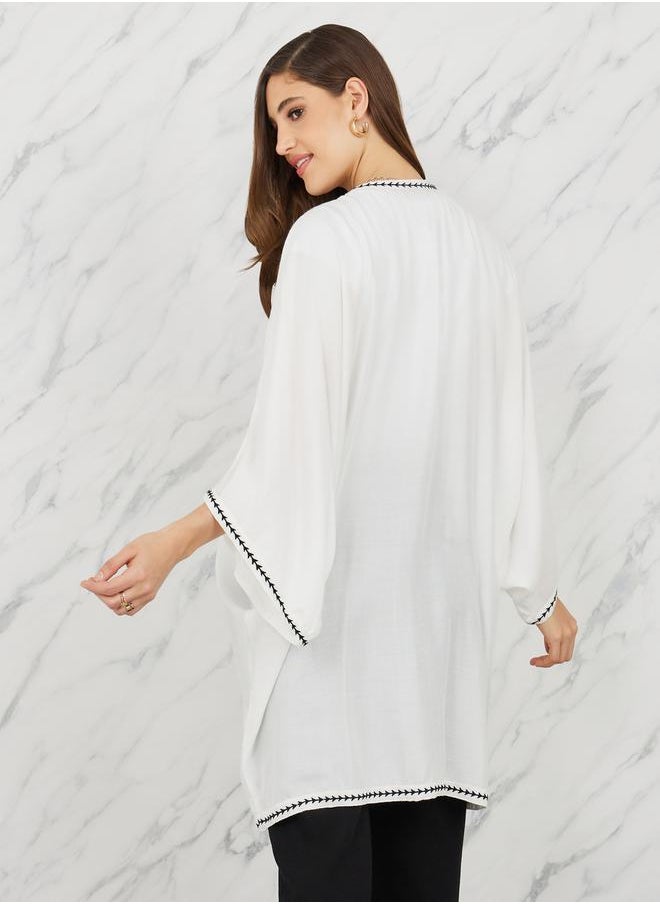 Styli - Embroidered Border Short Kimono - Image 1