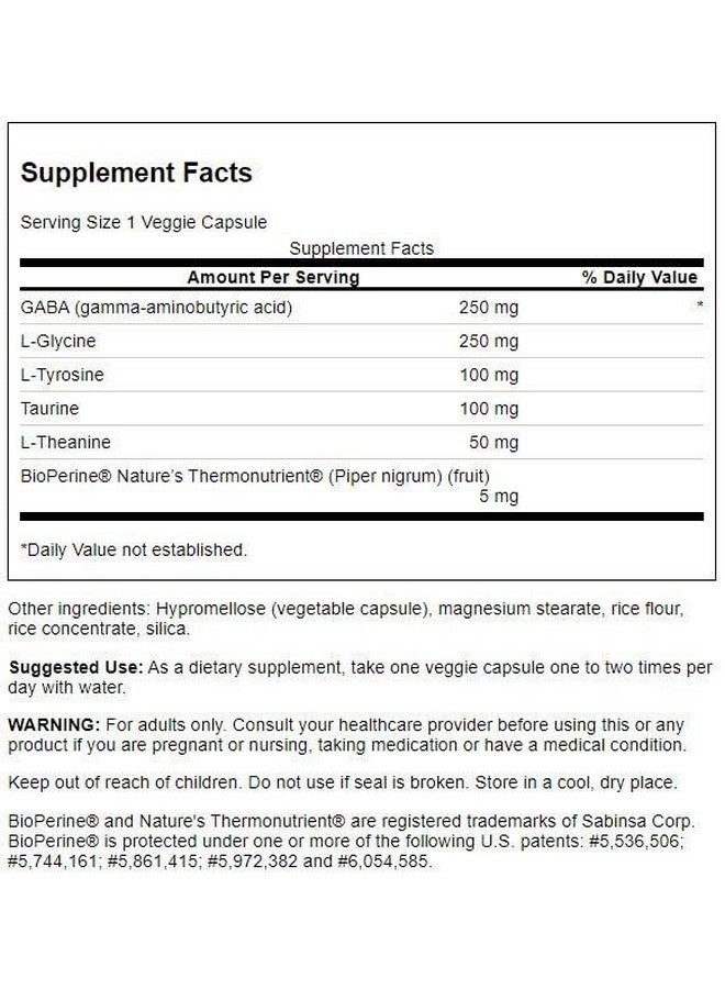 Swanson Amino Acid Gabaplex w/L-Tyrosine & L-Theanine 60 Veg Capsules - Image 2