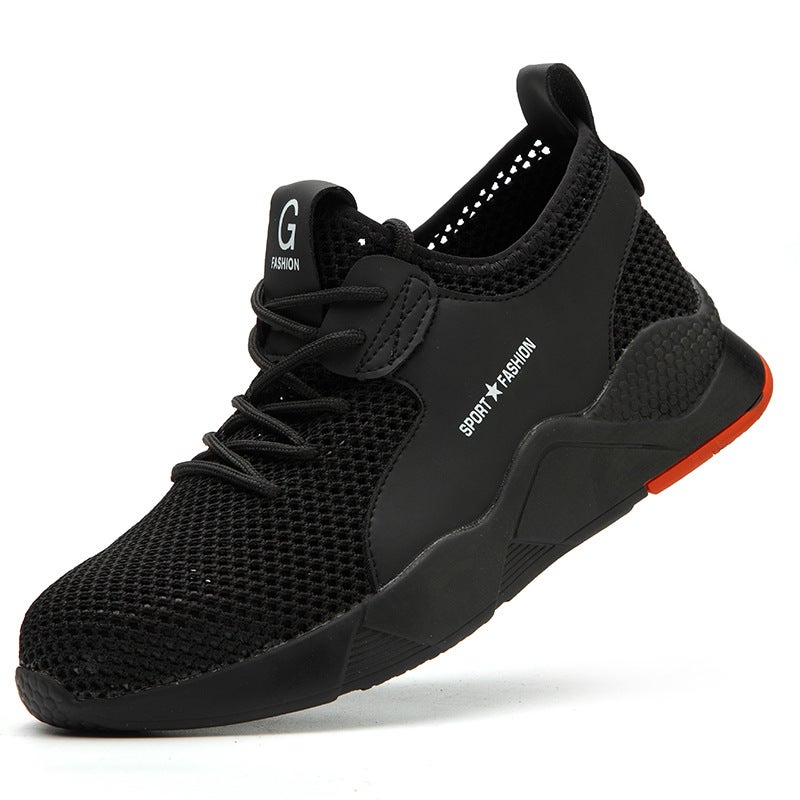 Breathable Flyknit Safety Shoes with Steel Toe Cap, Puncture-Resistant Sole, Non-Slip, Comfortable Slip-On Work Shoes