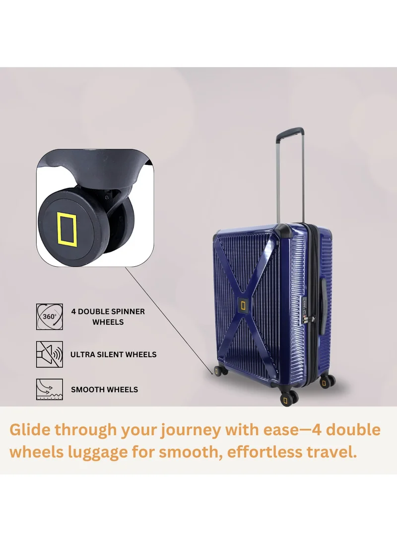 NATIONAL GEOGRAPHIC National Geographic Metallic PC Hardside Luggage Metallic Blue Medium Trolley Bag, Lightweight Durable Anti-Theft Zipper TSA Lock, 4 Double Spinner Wheels, Expandable Suitcase with Aluminum Telescopic Handle