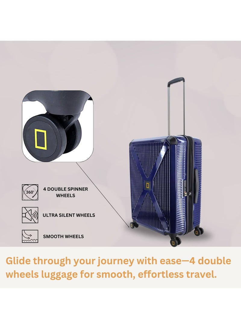 National Geographic Metallic PC Hardside Luggage Metallic Blue Medium Trolley Bag, Lightweight Durable Anti-Theft Zipper TSA Lock, 4 Double Spinner Wheels, Expandable Suitcase with Aluminum Telescopic Handle