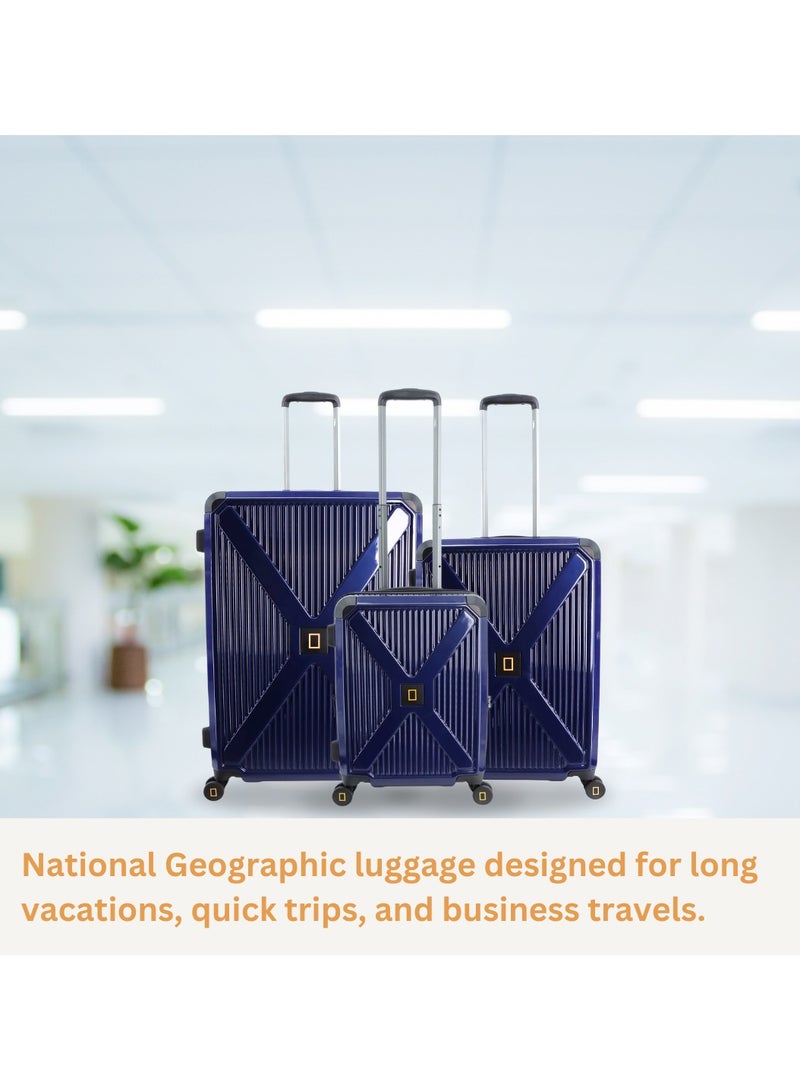 National Geographic Metallic PC Hardside Luggage Metallic Blue Medium Trolley Bag, Lightweight Durable Anti-Theft Zipper TSA Lock, 4 Double Spinner Wheels, Expandable Suitcase with Aluminum Telescopic Handle