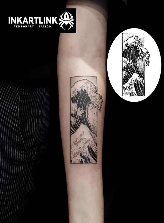 INKARTLINK Sea Wave Temporary Tattoos, Realistic Waterproof Fake Tattoos - Image 3