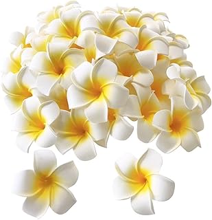Pursuestar Pursuestar 100Pcs White Foam Hawaiian Frangipani Artificial Plumeria Flower Petals Cap Hair Hat Wreath Floral DIY Home  - Image 1