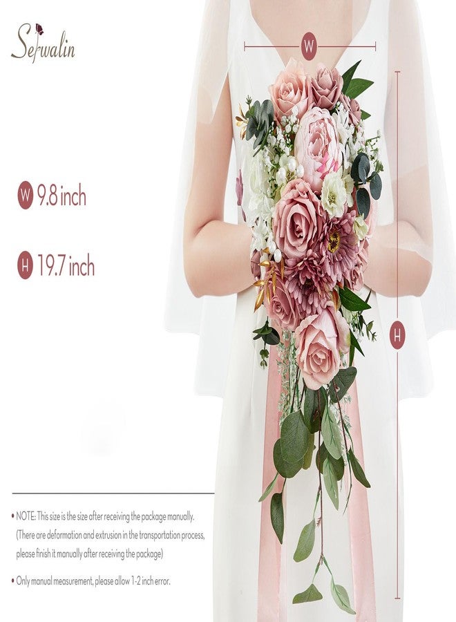 Serwalin 9.8 Inch Wedding Bouquets for Bride Bridesmaid, Dusty Pink Peonies Bridal Bouquets for Bride, Wedding Flowers Bouquet Tossing Bouquet, Wedding Ceremony and Anniversary Day Decor - Image 3