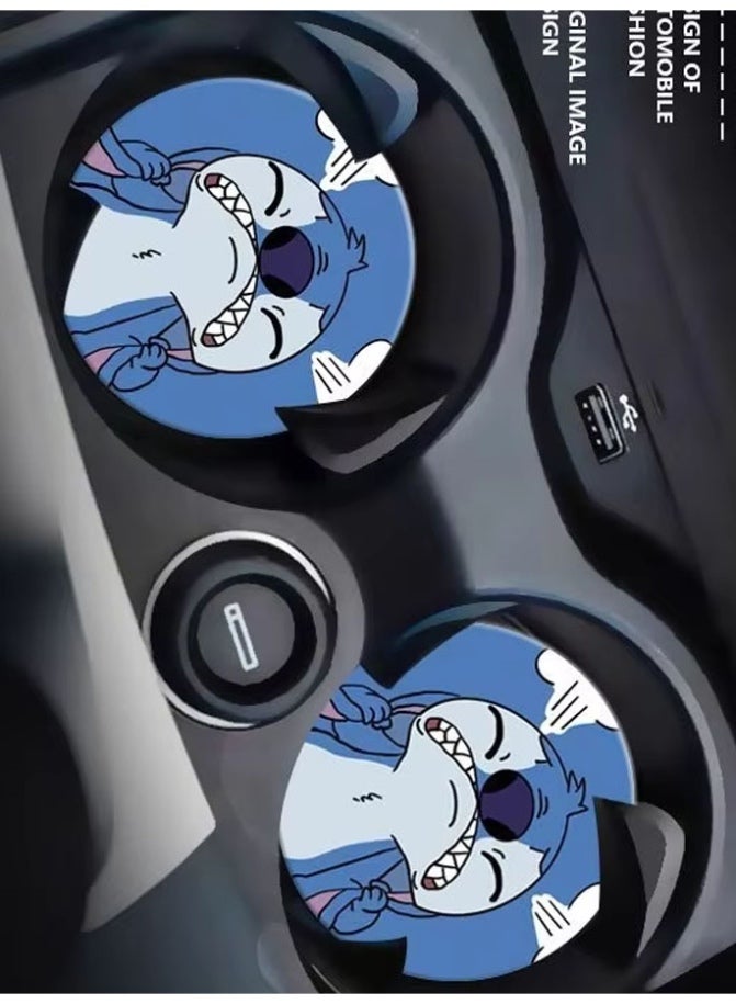 Two-piece non-slip car cup holders with cartoon character design  unique car accessory and decoration.