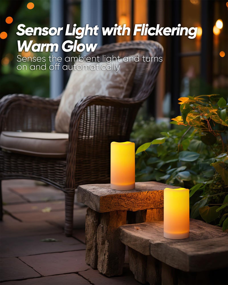 Homemory Solar Candles Outdoor Waterproof, 3"x6" Rechargeable Solar Powered Lights, Flameless Flickering Dusk to Dawn Sensor Outdoor Pillar Candles for Halloween, Lanterns, Garden, Patio, Porch - Image 4