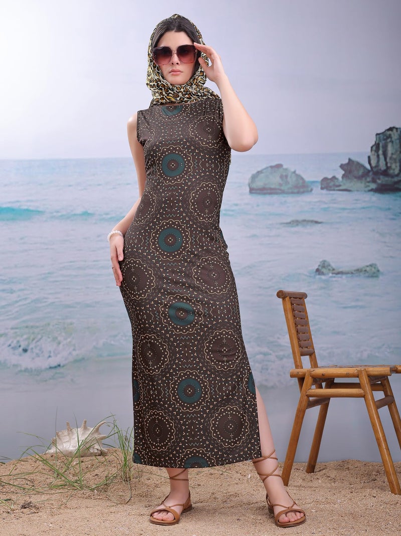 PURVAJA Women’s Bodycon Maxi Length Dress (Wini-189-Brown_XX-Large) - Image 4