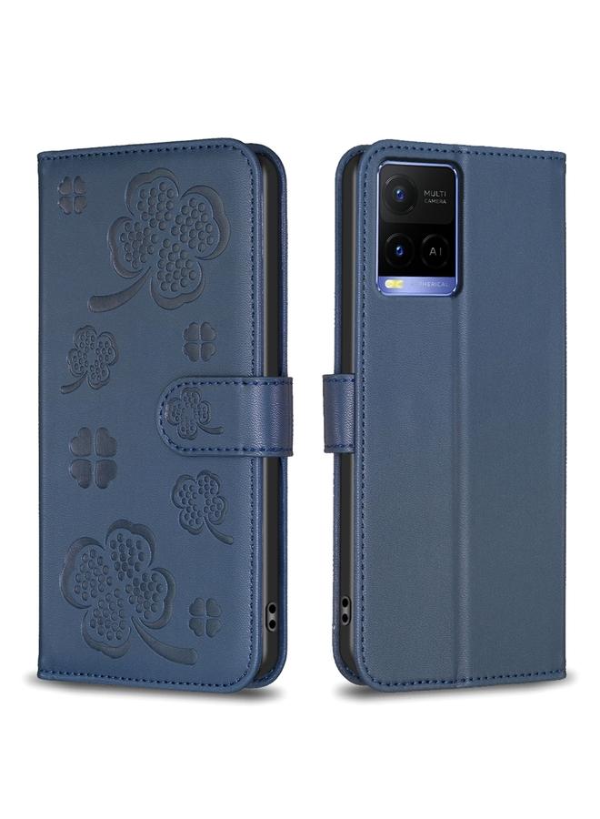 The Bros Case For vivo Y21 / Y21s / Y33s Four-leaf Embossed Leather Phone Case
