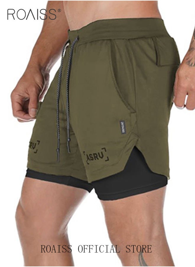 Men Functional Sports Fitness Pants Double Layer Skin Friendly Fabric Breathable Wear Resistant Quick Drying Material Training Pants Lined with Pockets