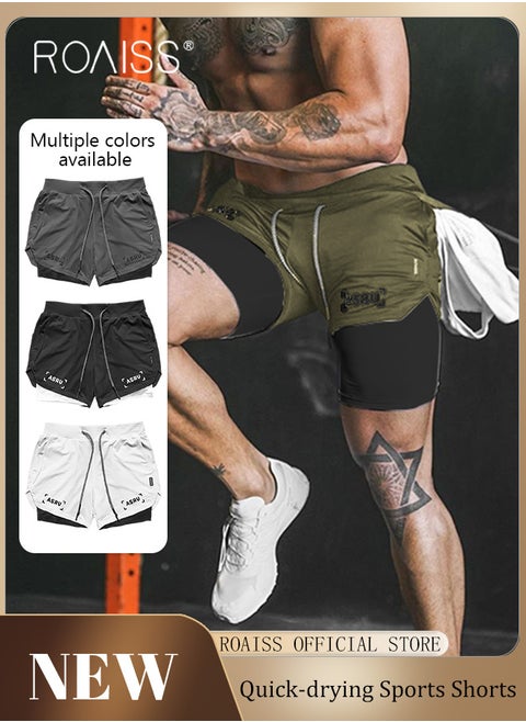 Men Functional Sports Fitness Pants Double Layer Skin Friendly Fabric Breathable Wear Resistant Quick Drying Material Training Pants Lined with Pockets