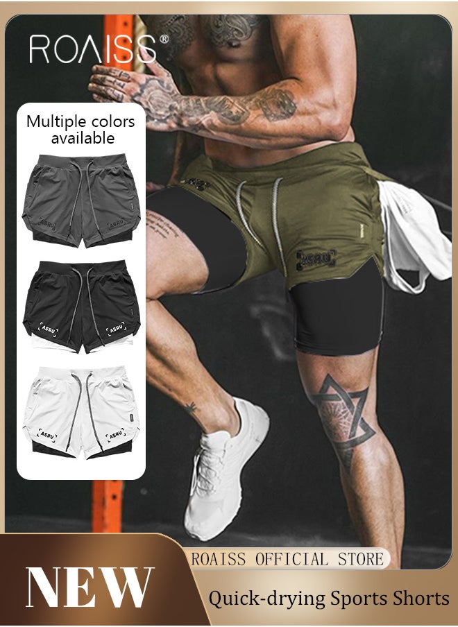 Men Functional Sports Fitness Pants Double Layer Skin Friendly Fabric Breathable Wear Resistant Quick Drying Material Training Pants Lined with Pockets