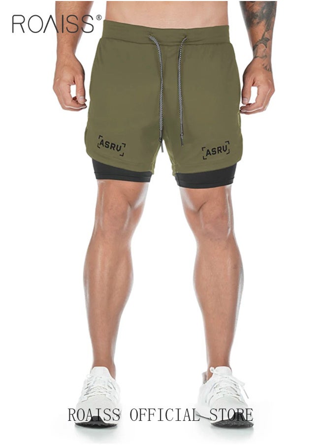 Men Functional Sports Fitness Pants Double Layer Skin Friendly Fabric Breathable Wear Resistant Quick Drying Material Training Pants Lined with Pockets