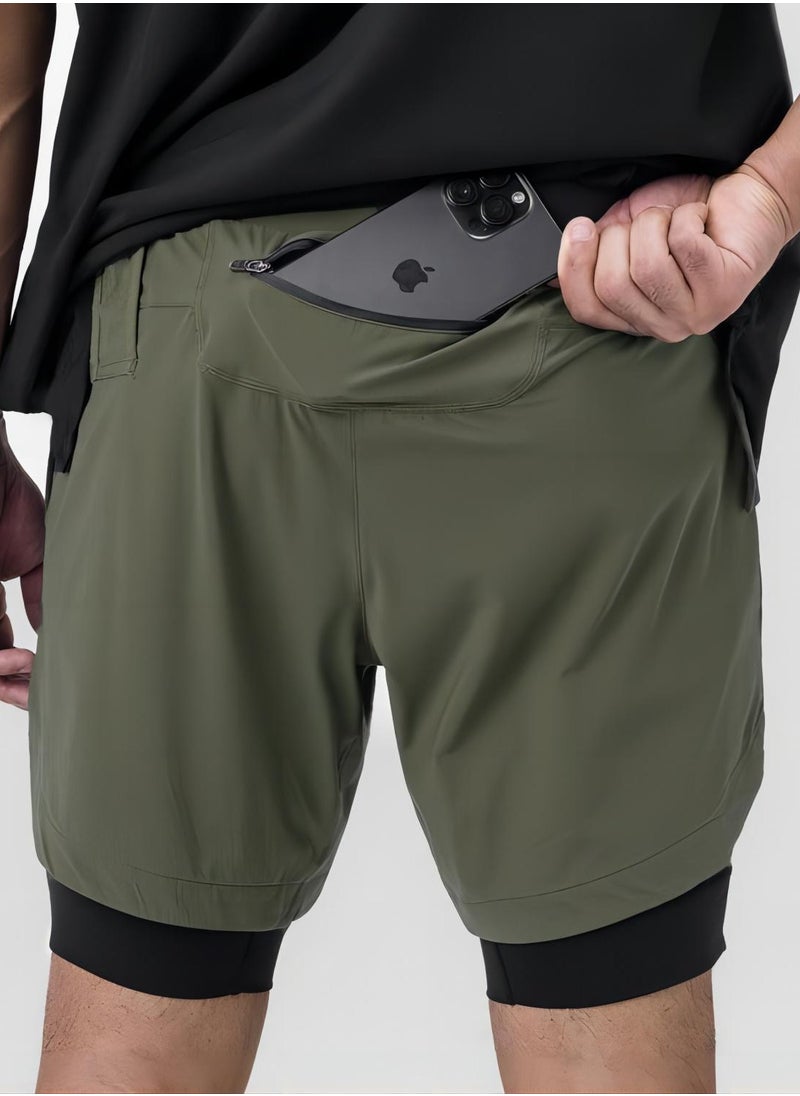 Men Functional Sports Fitness Pants Double Layer Skin Friendly Fabric Breathable Wear Resistant Quick Drying Material Training Pants Lined with Pockets