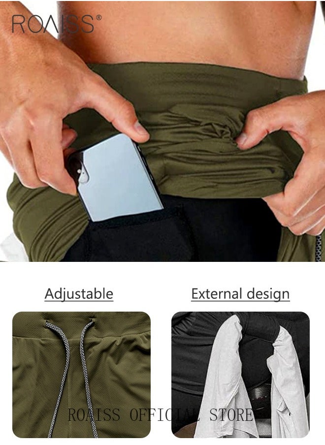 Men Functional Sports Fitness Pants Double Layer Skin Friendly Fabric Breathable Wear Resistant Quick Drying Material Training Pants Lined with Pockets