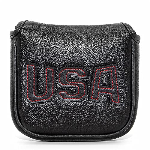Barudan Golf Magnetic Square Mallet Putter Cover Headcover,Club Head Cover Protective Case Black,Patriotic USA (Black-red Stitching) - Image 1