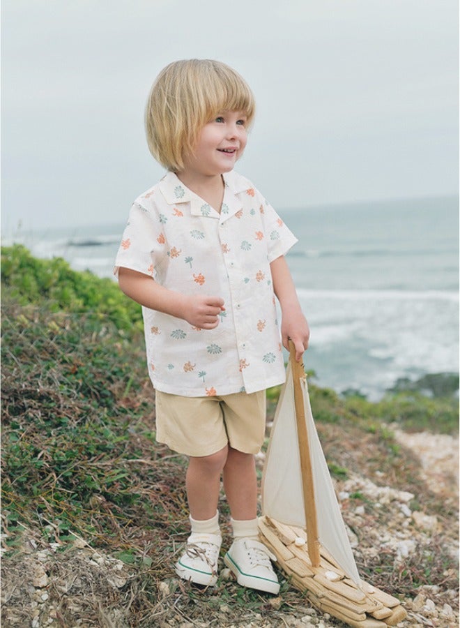 Dave & Bella Boys Cotton linen blend shirt and shorts set with Tropical animal print - Image 1