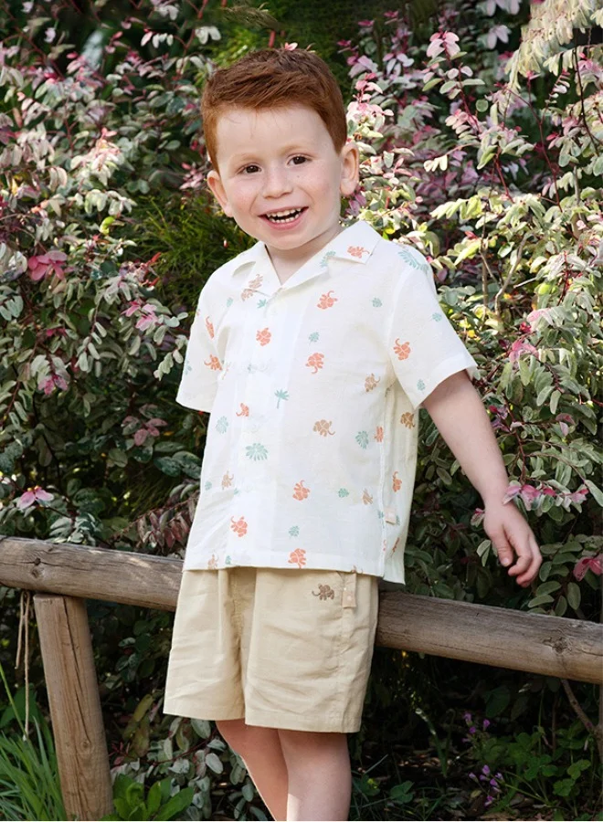 Dave & Bella Boys Cotton linen blend shirt and shorts set with Tropical animal print
