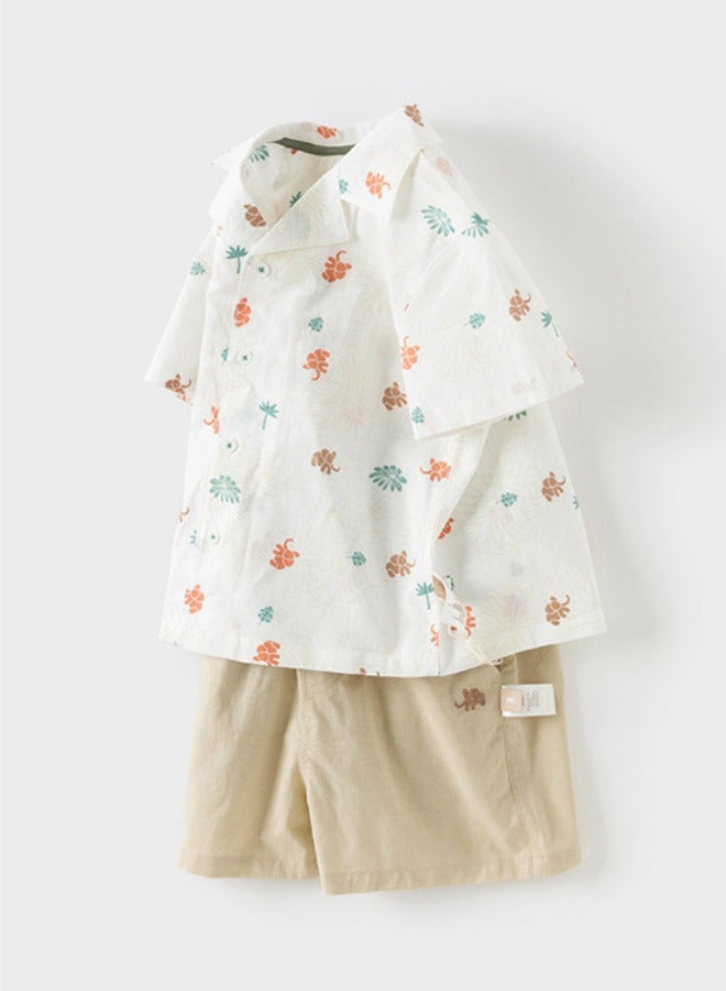 Dave & Bella Boys Cotton linen blend shirt and shorts set with Tropical animal print - Image 5
