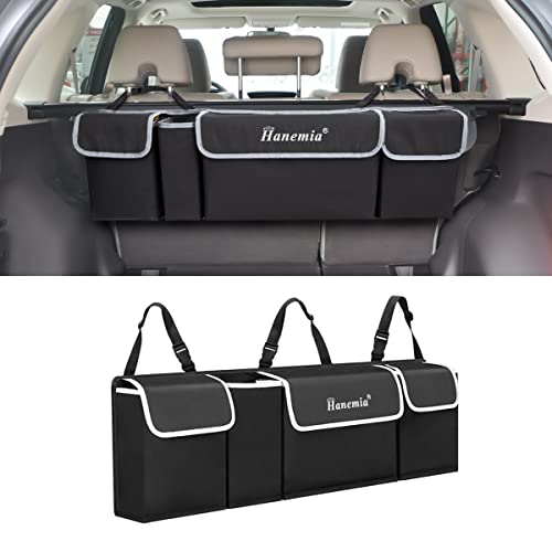 Hanemia Car Trunk Organizer and Storage, Backseat Hanging Organizer for SUV, Truck, MPV, Waterproof, Collapsible Cargo Storage Bag with 4 Pockets, Car Interior Accessories for Men and Women (Black) - Image 1