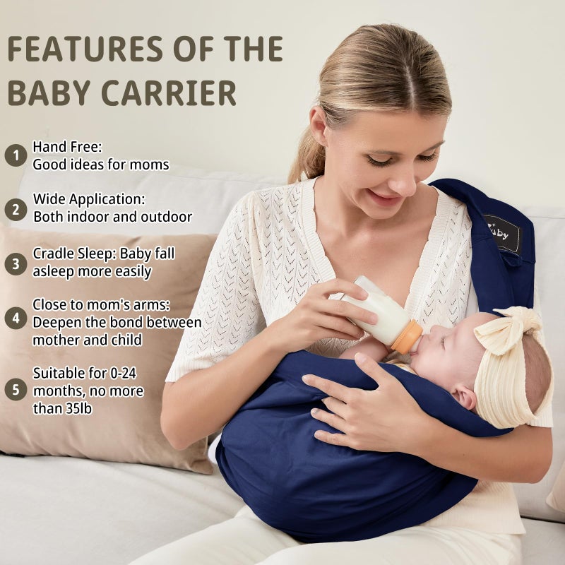 CUBY Baby Carrier by Cuby, Natural Cotton Baby Wraps Sling Baby Holder Extra Comfortable for Easy Wearing Carrying for Newborn, Soft and Adjustable Newborn and Toddler Carrier Slings (Dark Blue) - Image 2