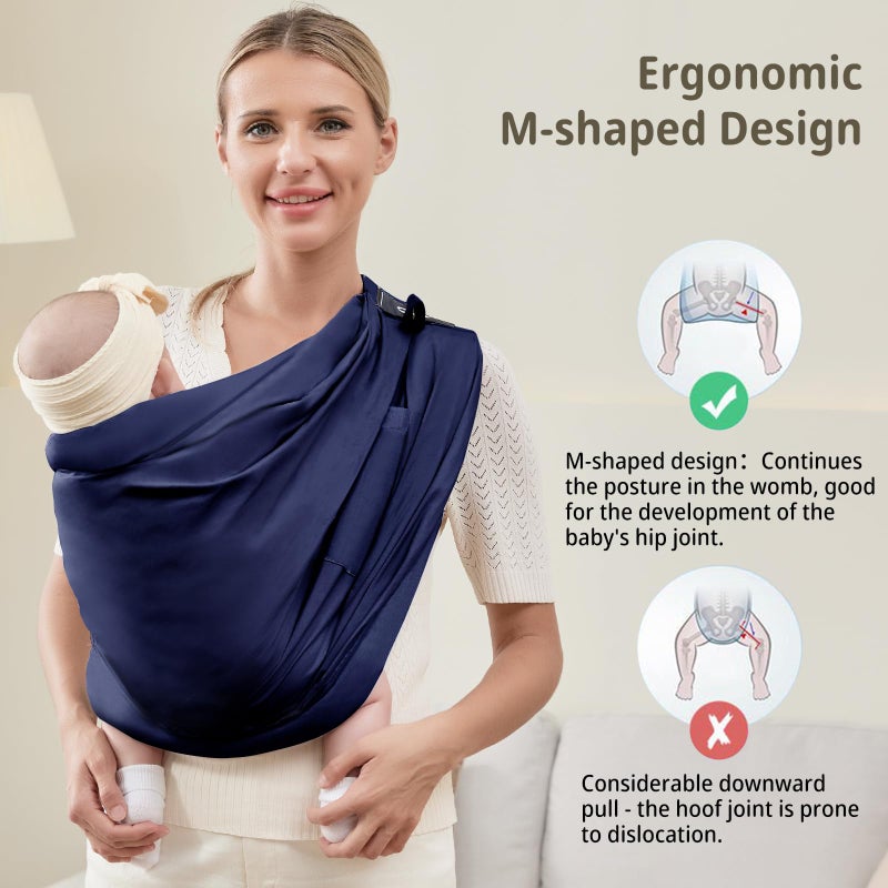 CUBY Baby Carrier by Cuby, Natural Cotton Baby Wraps Sling Baby Holder Extra Comfortable for Easy Wearing Carrying for Newborn, Soft and Adjustable Newborn and Toddler Carrier Slings (Dark Blue) - Image 5