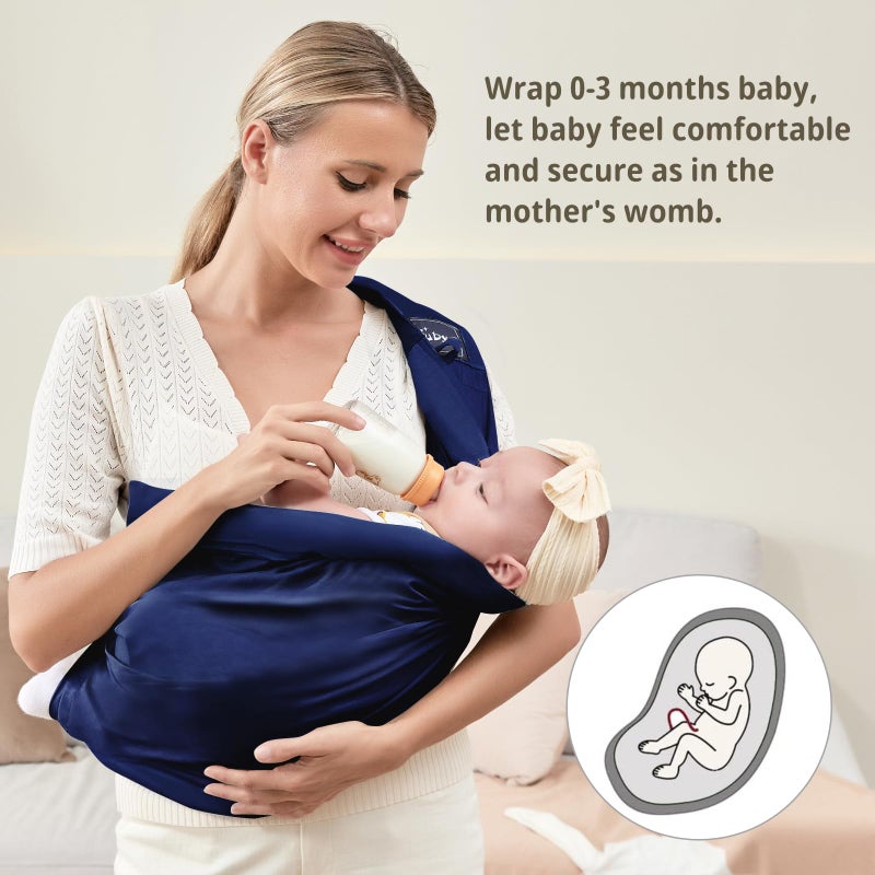 CUBY Baby Carrier by Cuby, Natural Cotton Baby Wraps Sling Baby Holder Extra Comfortable for Easy Wearing Carrying for Newborn, Soft and Adjustable Newborn and Toddler Carrier Slings (Dark Blue) - Image 4