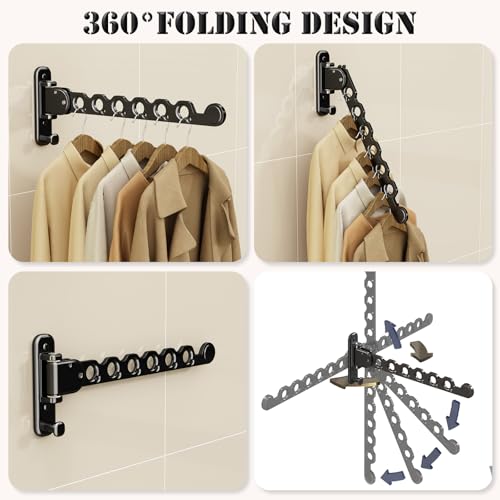 iMonse Wall Mounted Clothes Hanger Rack Folding Wall Mounted Clothes Hanger for Laundry (Black) - Image 3