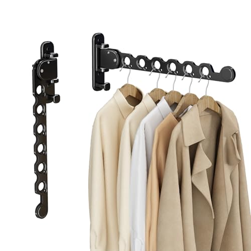 iMonse Wall Mounted Clothes Hanger Rack Folding Wall Mounted Clothes Hanger for Laundry (Black) - Image 1