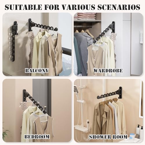 iMonse Wall Mounted Clothes Hanger Rack Folding Wall Mounted Clothes Hanger for Laundry (Black) - Image 4