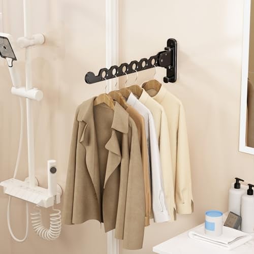 iMonse Wall Mounted Clothes Hanger Rack Folding Wall Mounted Clothes Hanger for Laundry (Black) - Image 2