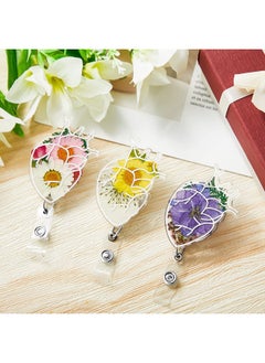 Leinuosen 3 Pcs Flower Badge Reel Holders Nurses Day Gift Uterus Tooth Kidney Lung Shape Dried Flower Resin Badge Reel Doctor Badge Clip Retractable Badge Clip For Nurse Doctor Student(Heart)  - Image 5