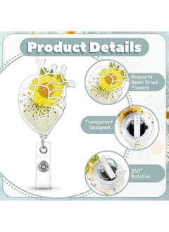 Leinuosen 3 Pcs Flower Badge Reel Holders Nurses Day Gift Uterus Tooth Kidney Lung Shape Dried Flower Resin Badge Reel Doctor Badge Clip Retractable Badge Clip For Nurse Doctor Student(Heart)  - Image 3