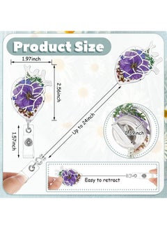 Leinuosen 3 Pcs Flower Badge Reel Holders Nurses Day Gift Uterus Tooth Kidney Lung Shape Dried Flower Resin Badge Reel Doctor Badge Clip Retractable Badge Clip For Nurse Doctor Student(Heart)  - Image 4