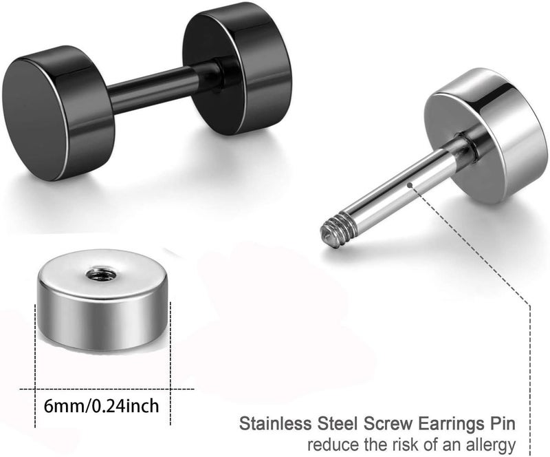 EACHLP Dot Earrings, High Polished Surgical Steel Screw Flat Back Disc Stud Earrings for Women Men Pack of 5 Pairs(3MM/4MM/5MM/6MM/8MM Option) - Image 3