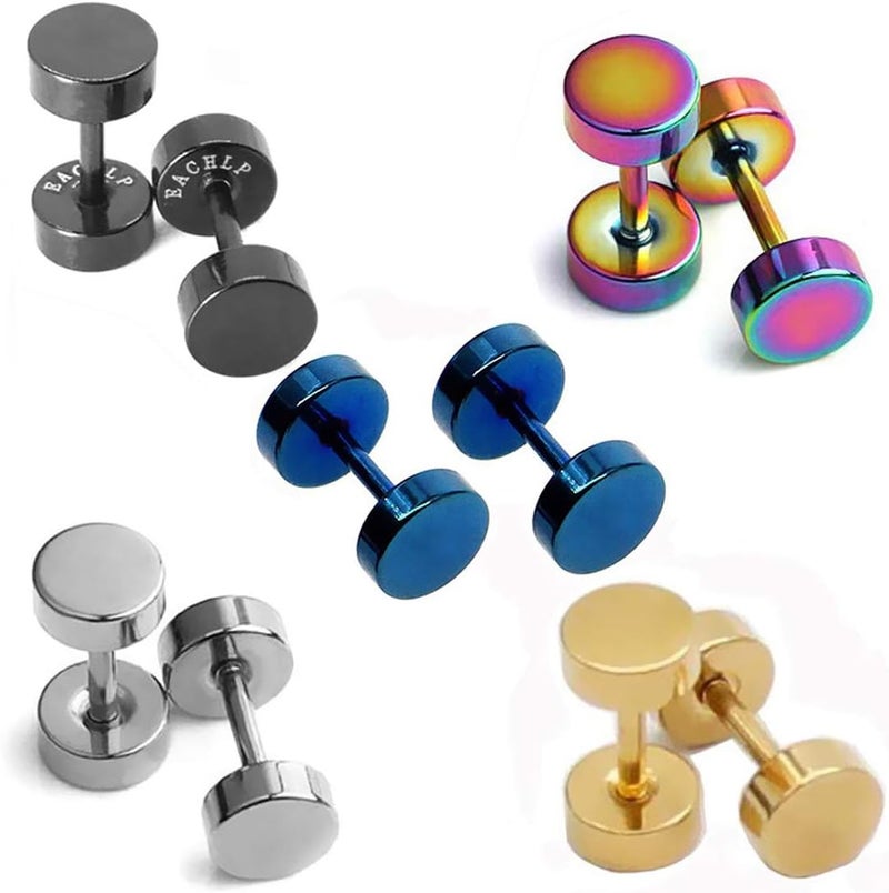 EACHLP Dot Earrings, High Polished Surgical Steel Screw Flat Back Disc Stud Earrings for Women Men Pack of 5 Pairs(3MM/4MM/5MM/6MM/8MM Option) - Image 1