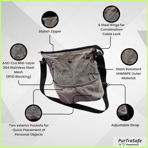 Prokevlock PurTraSafe Anti-Theft Crossbody Purse, UHMWPE & HPPE level V Material, Gray, Portable Key Lock Storage Purse for Travel, Camping, Pool, Beach, and More - Image 4