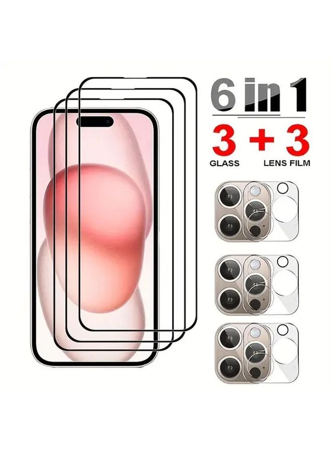 6Pcs Tempered Glass Screen Protector For iPhone 15 Pro Max 11 Pro 3D Camera Lens Cover - Image 1