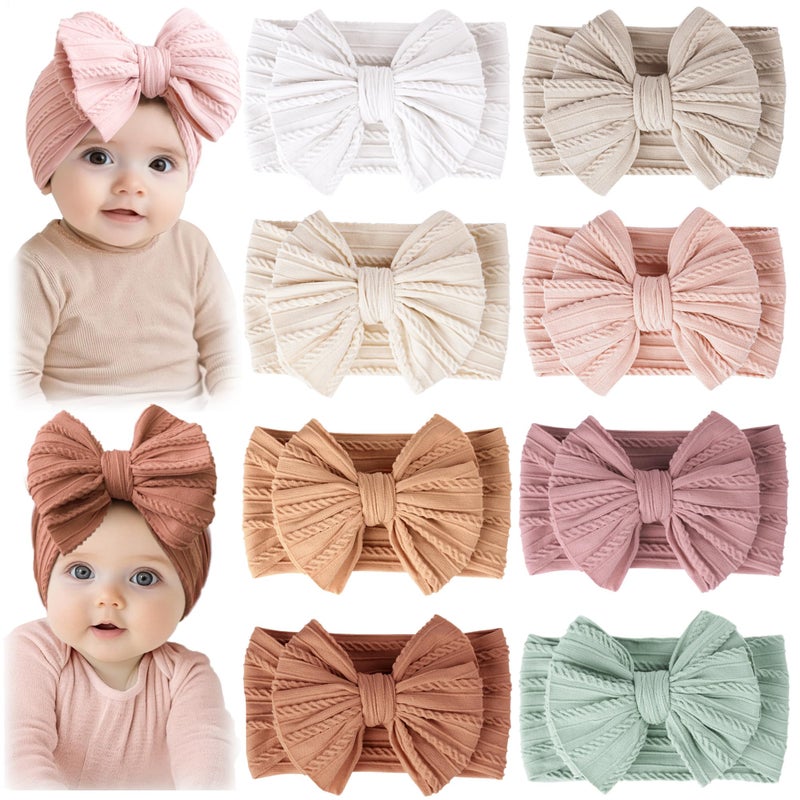 Prohouse 8 Pack Baby Headbands Soft Nylon Hairbands Hair Bows for Newborns Infants Toddlers and Baby Girls Elastic Hairbands for Daily Wear, Photoshoots - Image 1